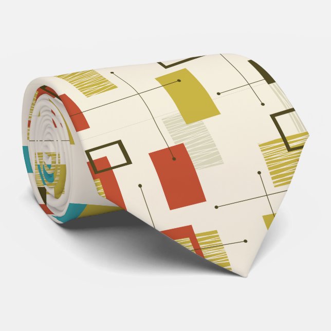 Colourful Mid-Century modern geometric shapes Tie (Rolled)