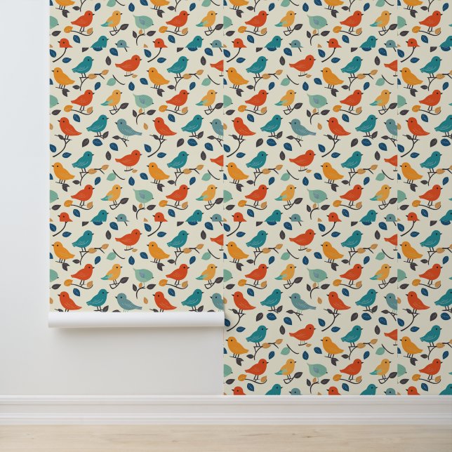 Colourful Mid-Century Modern Songbird Wallpaper (Application)