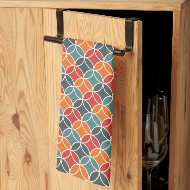 Colourful Mid-Century Modern Style Pattern Kitchen Towel (Thirds Fold)