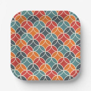 Colourful Mid-Century Modern Style Pattern Paper Plate