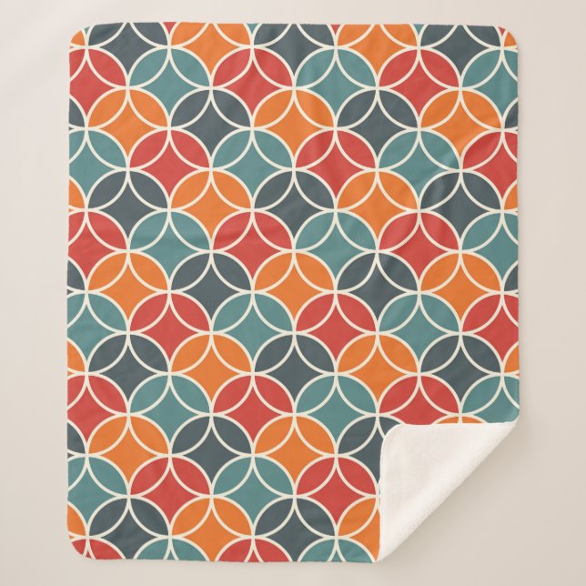 Colourful Mid-Century Modern Style Pattern Sherpa Blanket (Front)