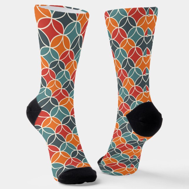 Colourful Mid-Century Modern Style Pattern Socks (Angled)