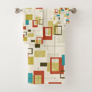 Colourful Mid-Century retro geometric pattern Bath Towel Set