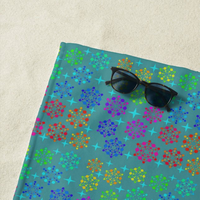 Colourful Mid Century Retro Pattern Art Design Beach Towel (In Situ)