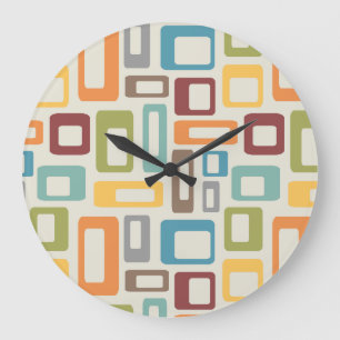 Colourful Mid Century style shapes Large Clock