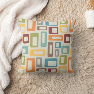Colourful Mid Century style shapes Throw Pillow
