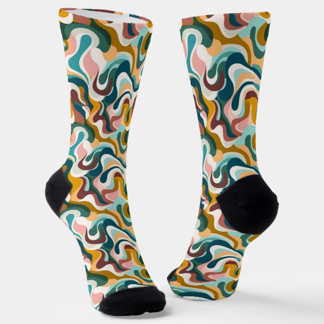 Colourful mid century swirly pattern socks (Angled)