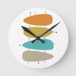 Colourful Mid Century Water Drops and Lines Round Clock