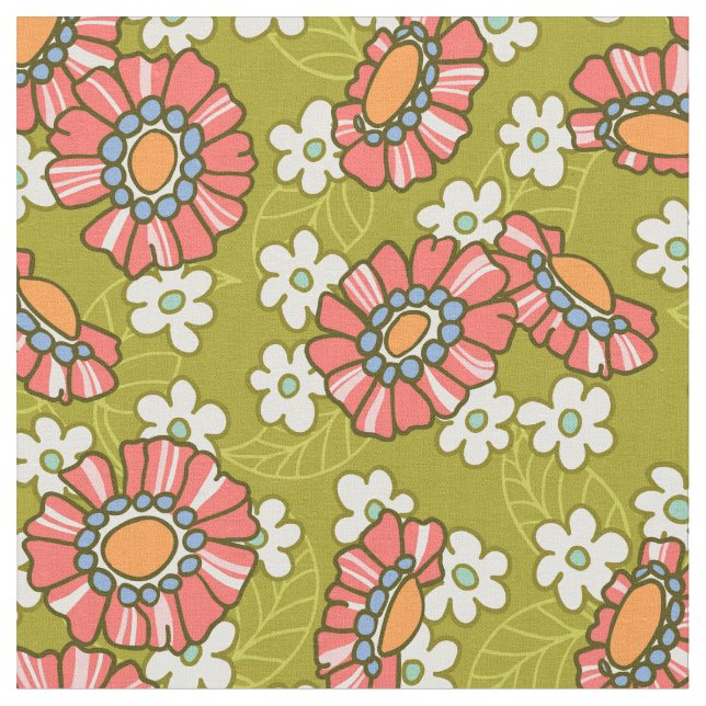 Colourful Midscale Retro Floral Pattern Fabric (Close Up)