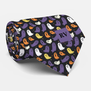 Colourful Mini Halloween Ghosts Monogrammed Tie