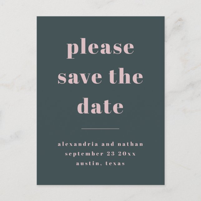 Colourful Minimalism | Charcoal Blue Save the Date Invitation Postcard (Front)