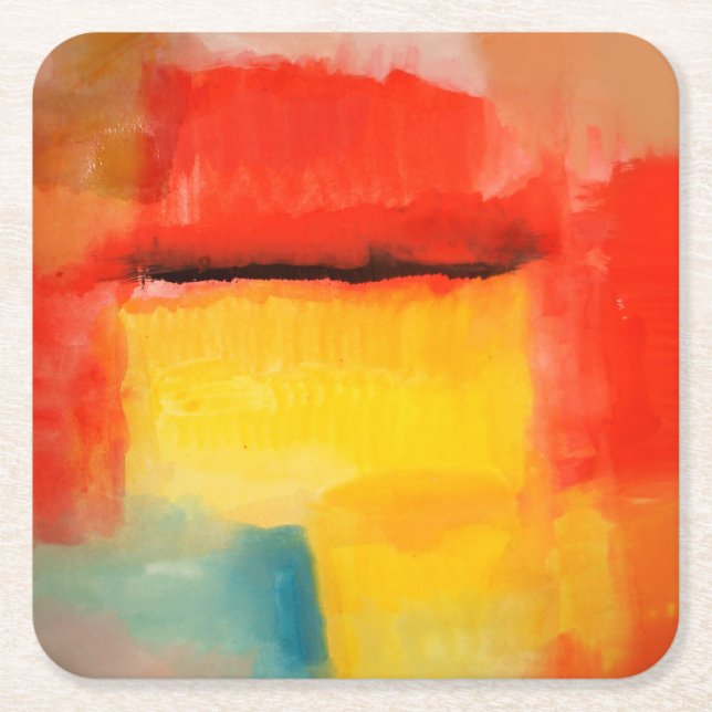 Colourful Minimalist Abstract Artwork Square Paper Coaster (Front)