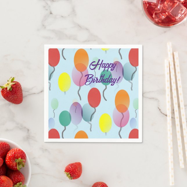 Colourful Minimalist Balloons Happy Birthday  Napkin (Insitu)