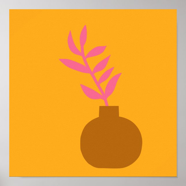 Colourful Minimalist Botanical Plant Art in Yellow Poster (Front)