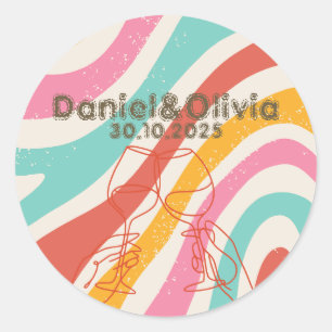 Colourful Minimalist Wedding Classic Round Sticker