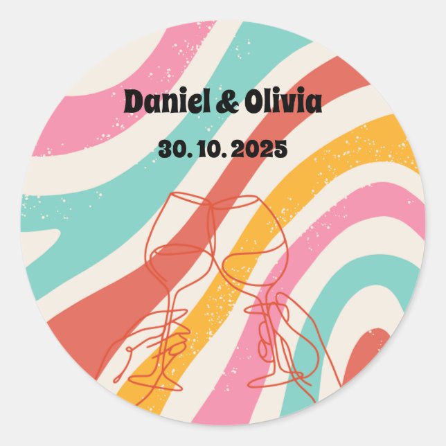 Colourful Minimalist Wedding Classic Round Sticker (Front)
