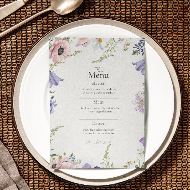 Colourful Minimalist Wildflower Wedding Menu (Creator Uploaded)