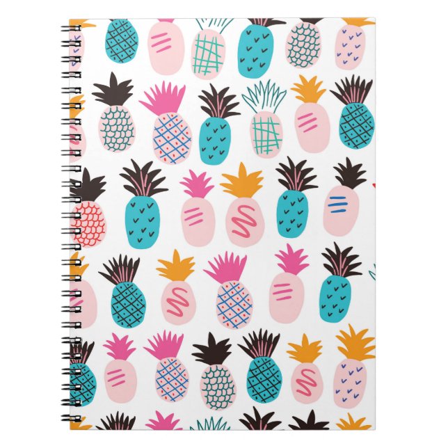 Colourful minimalistic abstract pineapples and lea notebook (Front)