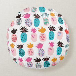 Colourful minimalistic abstract pineapples and lea round pillow