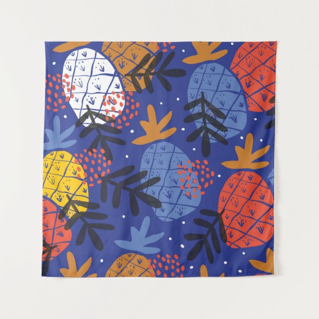 Colourful minimalistic abstract pineapples and lea tapestry (Front)