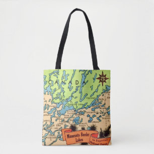 Colourful Minnesota Border Lakes Map Tote Bag