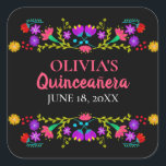 Colourful Mis Quince Anos Mexican Fiesta Flowers Square Sticker<br><div class="desc">Custom Mis Quince Años favour stickers on handy sticker sheets for your invitation envelope seals, favour bags, gift wrap and party decorations. The template is set up ready for you to add your name and the date of your birthday or your quinceanera celebration. This fun and colourful design features a...</div>