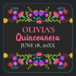 Colourful Mis Quince Anos Mexican Fiesta Flowers Square Sticker<br><div class="desc">Custom Mis Quince Años favour stickers on handy sticker sheets for your invitation envelope seals, favour bags, gift wrap and party decorations. The template is set up ready for you to add your name and the date of your birthday or your quinceanera celebration. This fun and colourful design features a...</div>