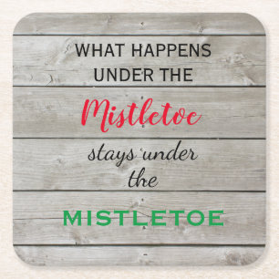 Colourful Mistletoe Holiday Square Paper Coaster