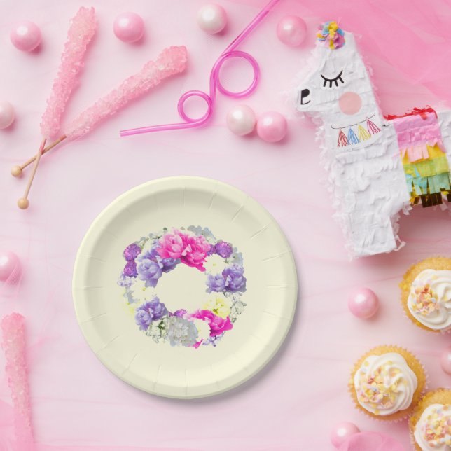 Colourful Mix Floral Wreath Paper Plates (Party)