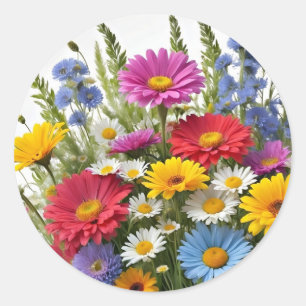 Colourful mix of flowers classic round sticker