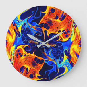colourful mix of neon paints swirling on black  large clock