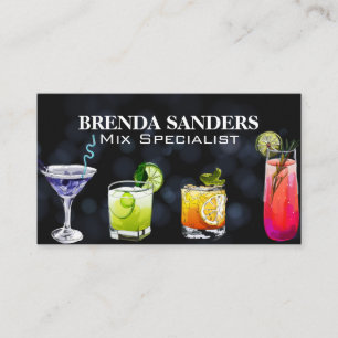Colourful Mixed Drinks Illustration  Business Card