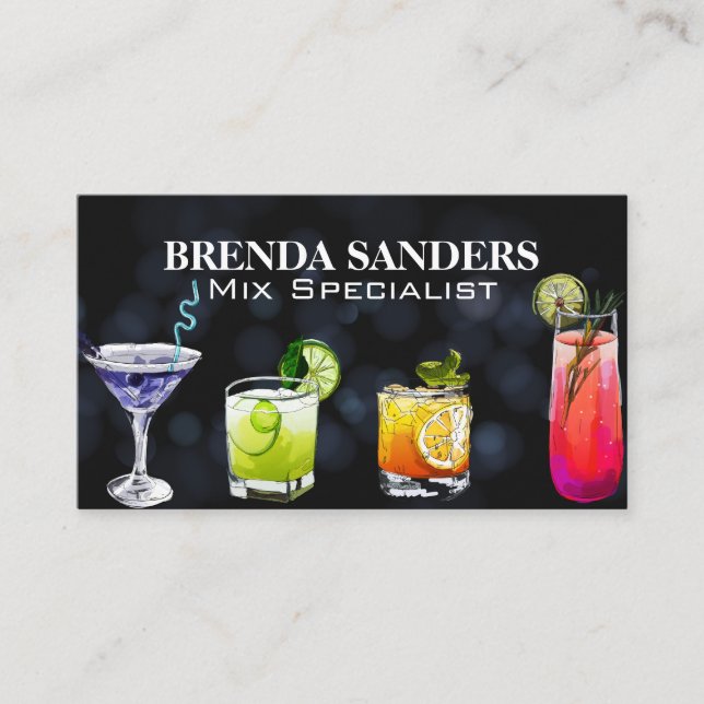 Colourful Mixed Drinks Illustration  Business Card (Front)