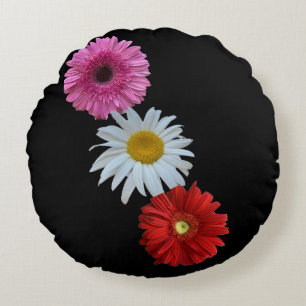 Colourful Mixed Floral Daisy Round Pillow