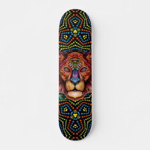 Colourful Mixed Media Boho Animal Head & Dot Art  Skateboard