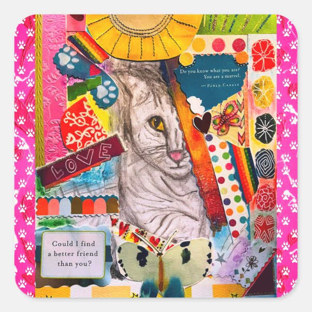 Colourful Mixed Media Cat Collage Stickers (Front)