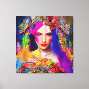 Colourful Mixed Media Fashion Model Canvas Print