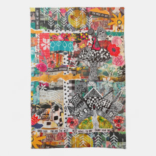Colourful Mixed Media Inspirational Collage   Kitchen Towel