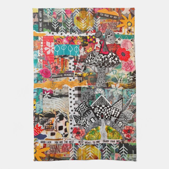 Colourful Mixed Media Inspirational Collage   Kitchen Towel (Vertical)