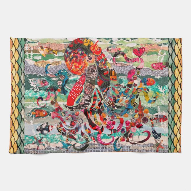 Colourful Mixed Media Octopus Kitchen Towels (Horizontal)