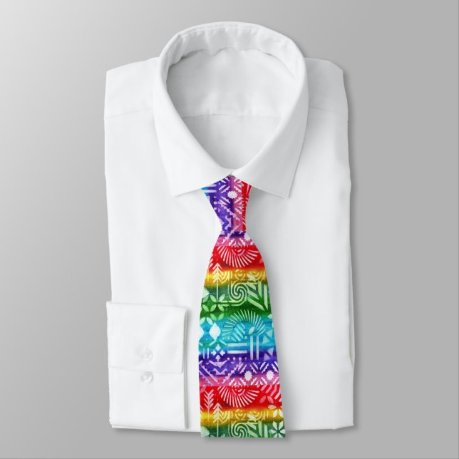 Colourful Mixed Media Rainbow Neck Tie (Tied)