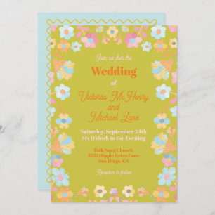 Colourful Mod Embroidery Wedding Invitation