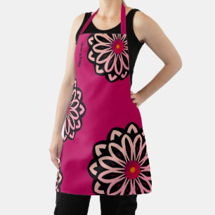 Colourful Mod Flowers Fuschia Pink Personalized Apron
