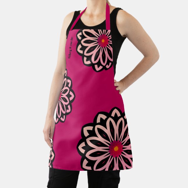Colourful Mod Flowers Fuschia Pink Personalized Apron (Insitu)