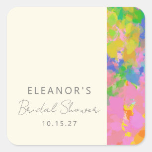Colourful Modern Abstract Art Bridal Shower Custom Square Sticker