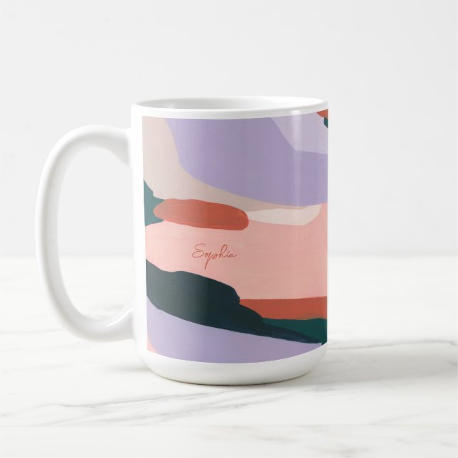 Colourful Modern Abstract Art Custom Name Favour Coffee Mug (Left)