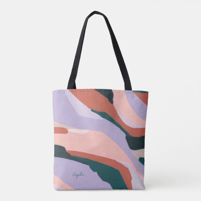 Colourful Modern Abstract Art Custom Name Favour Tote Bag (Back)