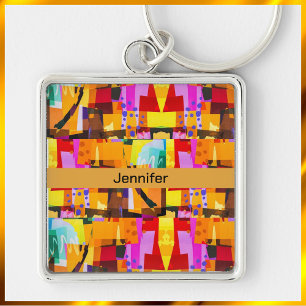 Colourful Modern Abstract Art Pattern Keychain