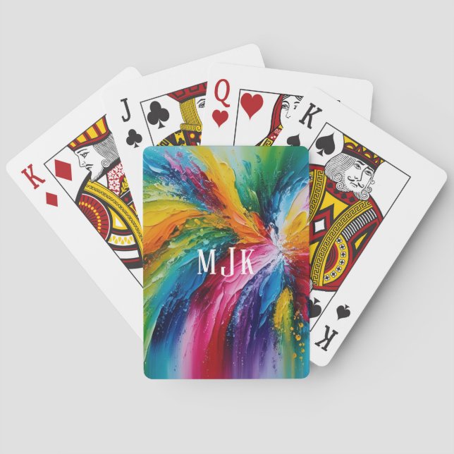 Colourful Modern Abstract Art Personalized Monogra Playing Cards (Back)