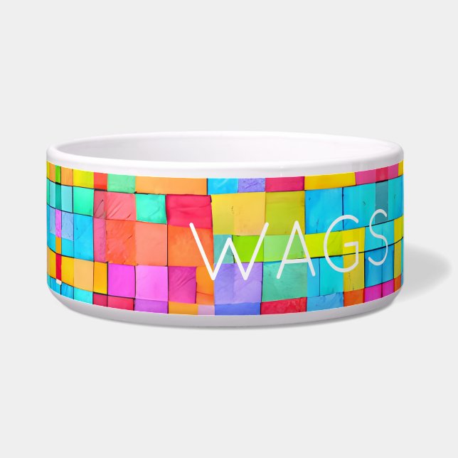 Colourful Modern Abstract Art PET NAME Bowl Fun (Right)